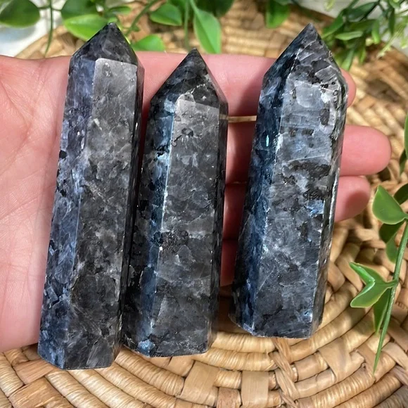 Larvikite Tower Crystal Gemstone Point Black Flash - Picture 3 of 13